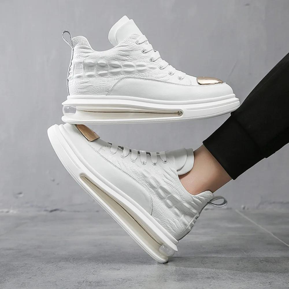 Pantofi pentru bărbați din piele de vacă, pantofi casual de modă cu vârf înalt, pantofi cu pernă de aer pentru bărbați, pantofi sport cu talpă moale, marca de top pentru bărbați