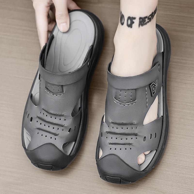 Fashion Breathable Vented Men's Slippers Soft Sole Anti-Slip Casual Trendy Shoes For Middle-Aged Fathers PVC Material Soft Thick Bottom