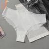 Summer Ice Silk Sexy Pure Colour Wavy Edge T-Shape Lingerie Briefs Women's Low Waist Light Transparent Underwear Panties