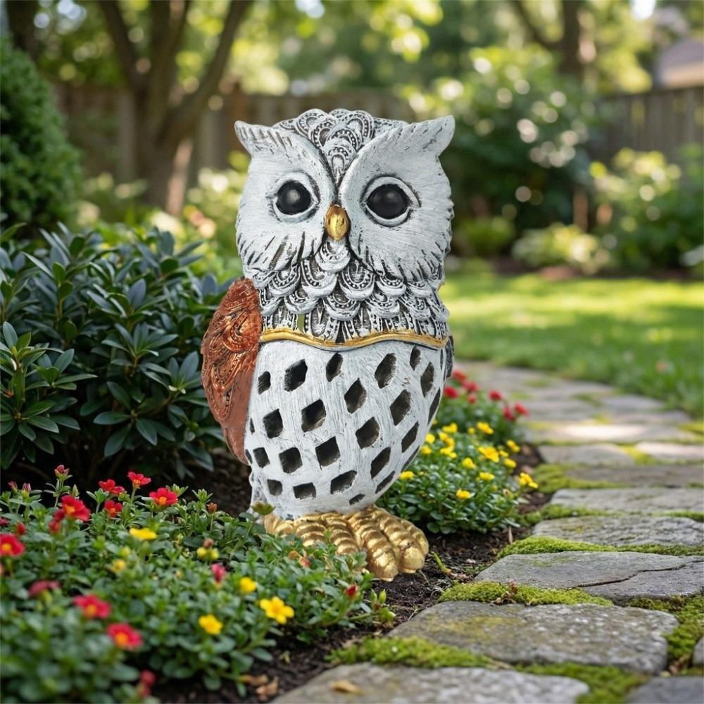 Animal Owl Resin Light Solar Powered Automatic Light Sensor Outdoor Projection Lamp Hollow Out Waterproof