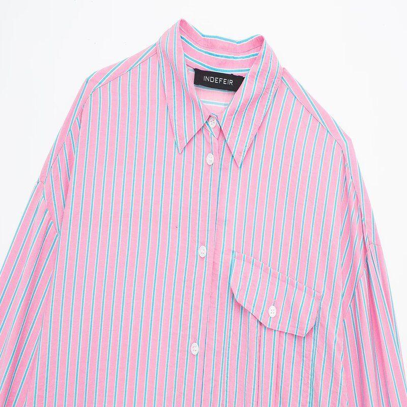 2024 Spring New Fashion Women's Clothing Easiest for Match Long Sleeves Polo Collar Stripes Shirt Tops Female 2157033 620