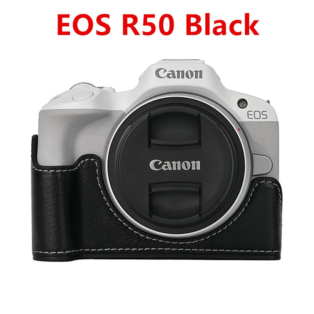 Camera Bag PU Leather Half Body Case for Canon EOS R50 R10 200D 200DII Battery Opening Bottom Cover