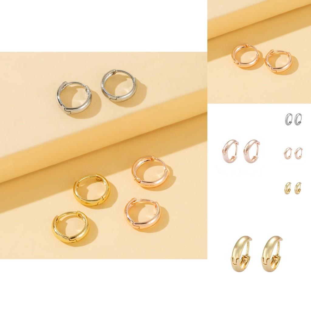 Alloy Hoop Elegant Earrings Minimalist Geometric Circular Gold Silver Rose Gold