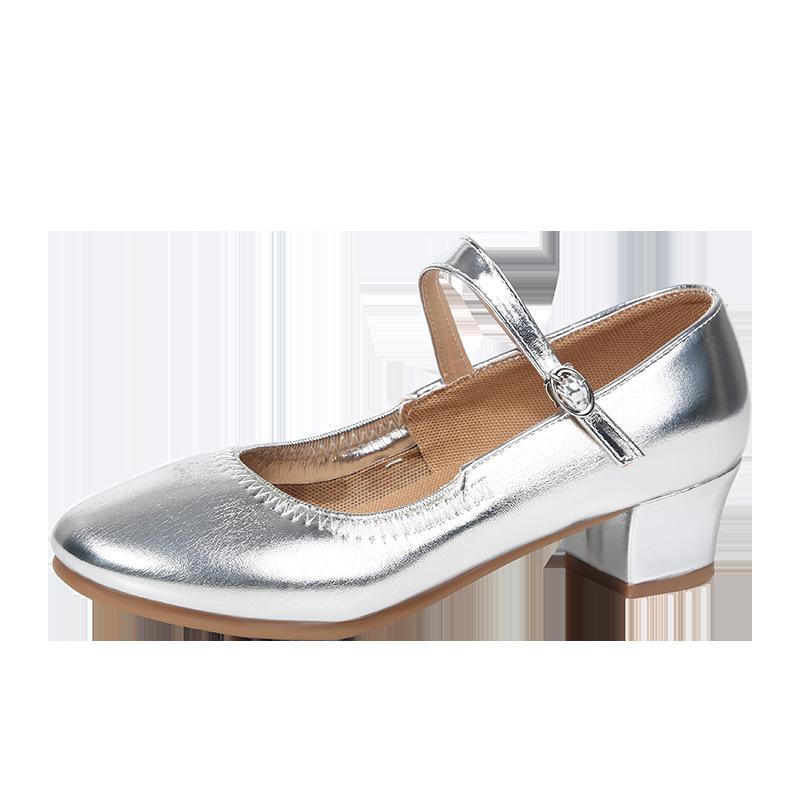 Fashion Elegant Best - Selling Gold Shiny Mary Jane Dance Shoes, Buckle Strap & Mid Heel, Ideal for Ballroom Dance