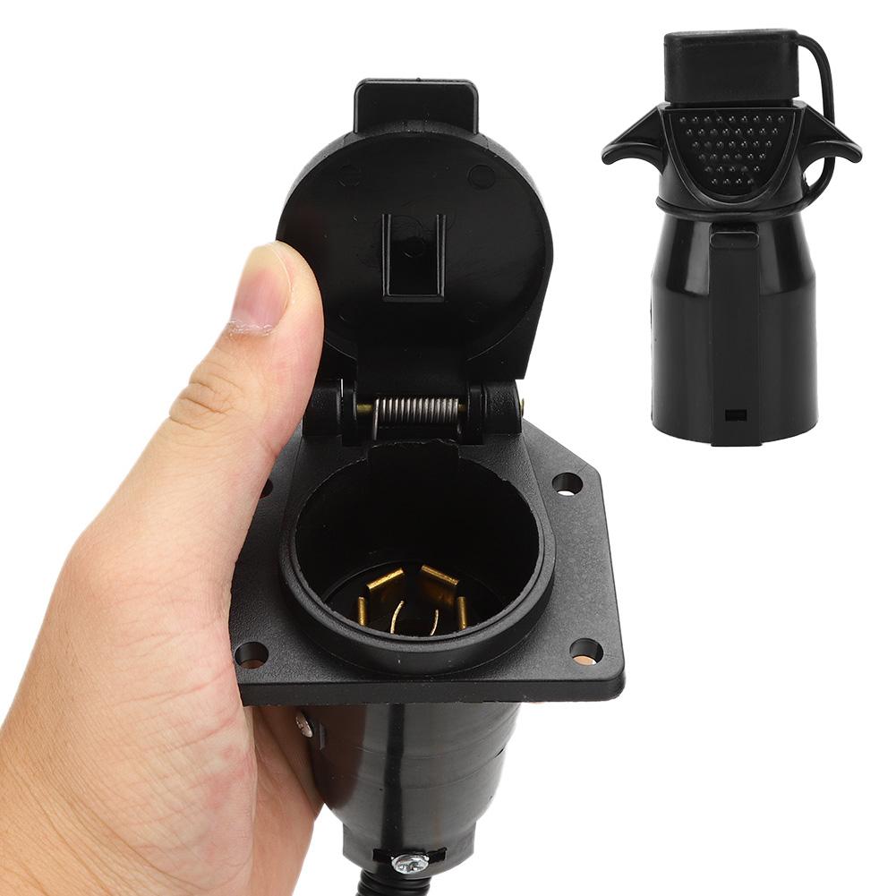 12V Trailer RV Connector 7 Way to 4 Way Hitch Plug with Dustproof Cover and Bracket