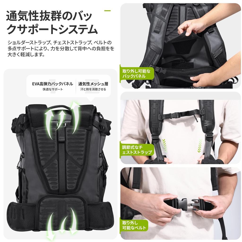 Ulanzi BT01 Camera Bag Photography Pack Bag Large Capacity 25L Expandable Roll Top Design Adjustable Dividers Side Access Water Repellent SLR Storage