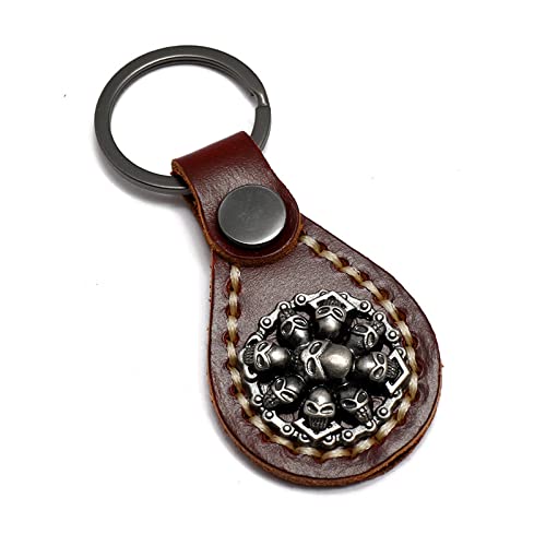 

[Rockyu] Брелок мужской кожаный автомобильный брелок ручной работы из коровьей кожи с мотивом черепа старинный стильный подарок брелок на день рождения (коричневый)