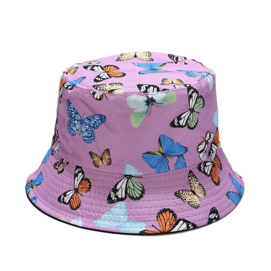 Butterfly Print Fisherman Hat Summer Cotton Double-sided Outdoor Bucket Sun Cap