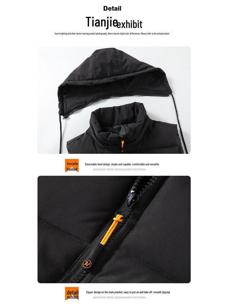 Herren Plus Size Color Block Baumwollweste mit abnehmbarer Kapuze - Herbst/Winter Lässige Weste