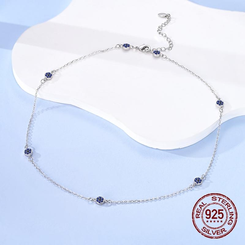 Chegada Nova Prata 925 Hipoalergênico Minimalista Zircônia Azul Delicado Colar Gargantilha Joia da Moda Presente para Mulheres