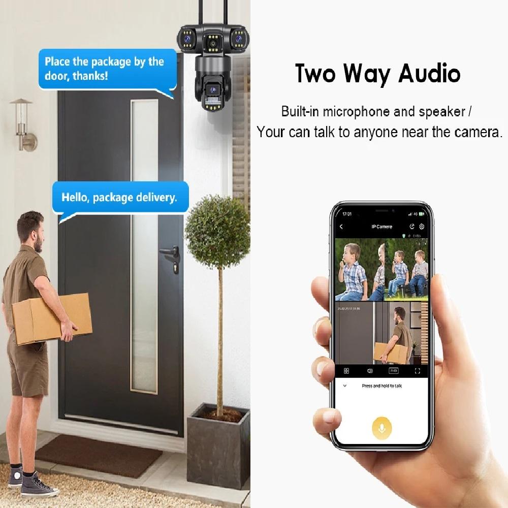 Wireless WiFi/4G Network Camera, HD Night Vision Waterproof CCTV Surveillance, Triple Lens and Triple Screen Security Video Recorder