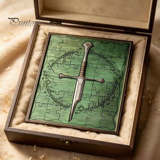 Minimalist Wooden Art Piece Personalized Broken Blade Puzzle, Vintage Medieval Puzzle Framed Handcrafted Wall Decor Decor, Fantasy Hanging Ornament