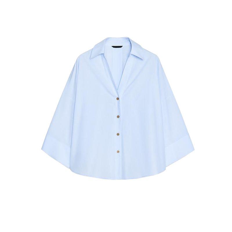 Spring New Women's Clothing Asymmetric Hem Wide Sleeve Poplin Comfortable Long Sleeve Lapel Shirt 2246255