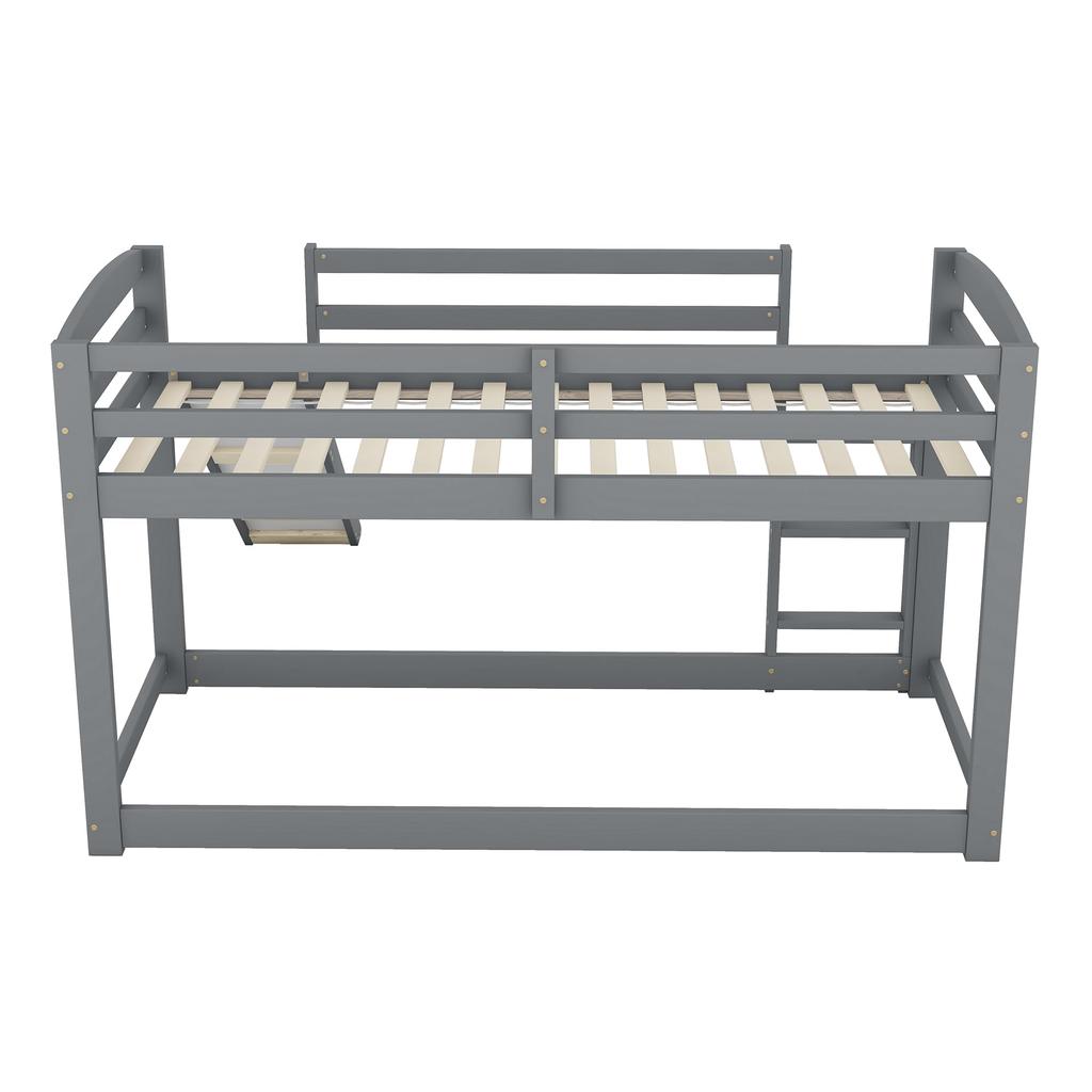 Children's Bed Loft Bed, Bunk Bed with Ladder and Slide, Bunk Bed with Slatted Frame and Fall Protection, Solid Wood Frame