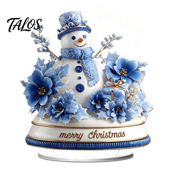 Winter Themed Decorative Art Christmas Acrylic Ornament, 2D Flat Snowy Cottage Ornament with Base, Small for Desk Display Santa Snowman Table