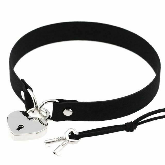 Heart Pendant Locking Collar With Key Choker Necklace Slave Restraints Collars & Leashes