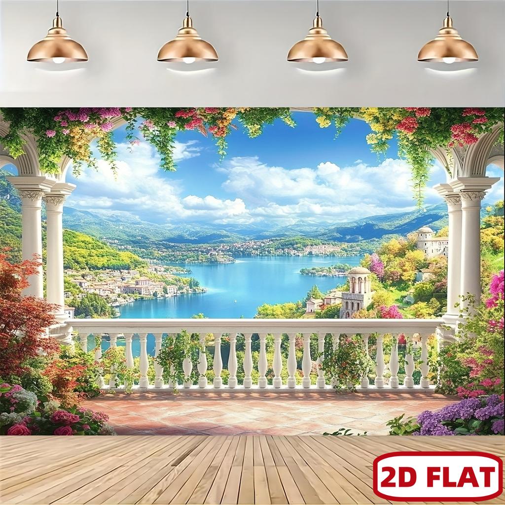2D Plane  1 Vintage Garden Terrace Photography Backdrop  Multi-functional Polyester Banner  Garden Decoration