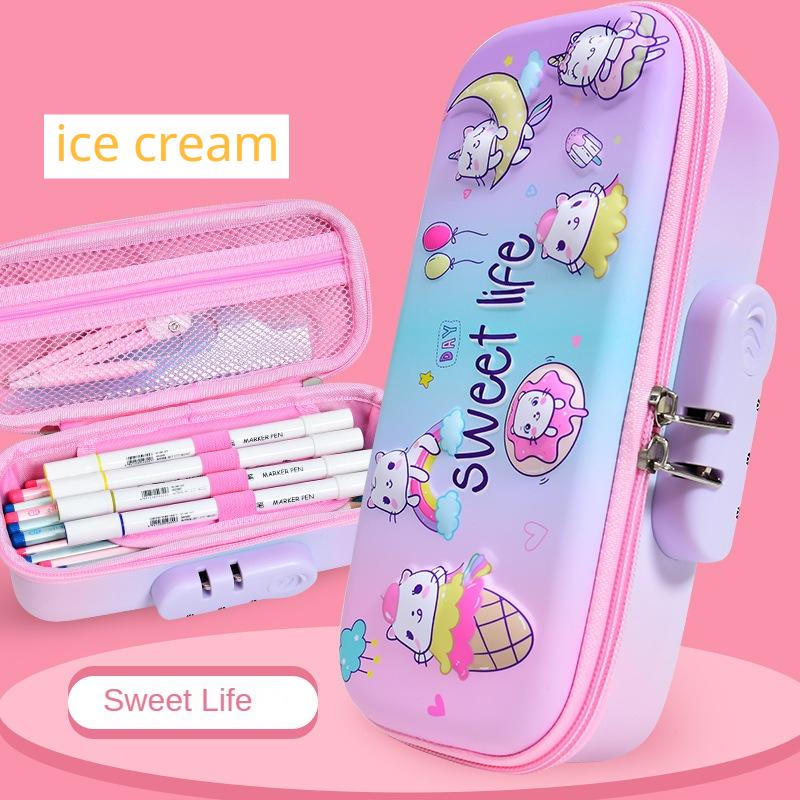 Large Capacity Children's Password Lock Stationery Box, Primary School Pencil Box, Cartoon 3D Three-dimensional Stationery Box, Christmas Gift