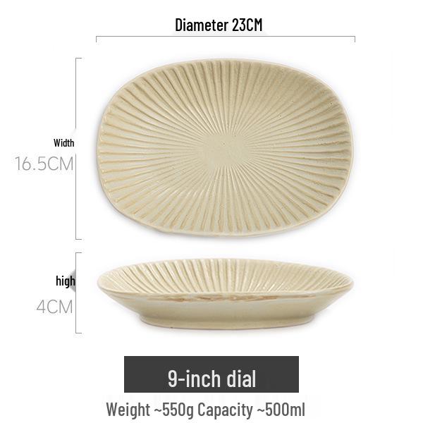 Oval Retro Ceramic Japanese Pottery Plate for Salad, Dessert, and Tableware