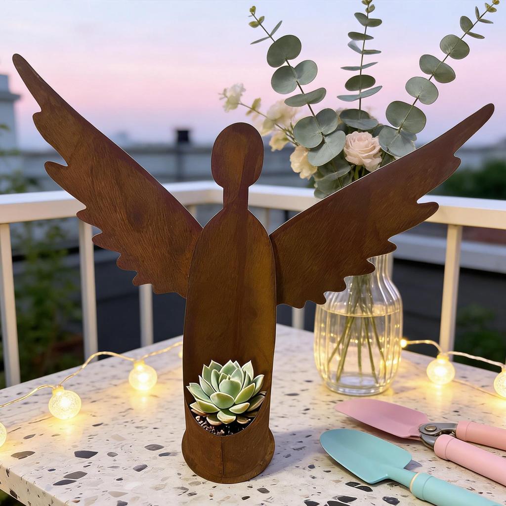 Candle Holder For Outdoors Metal Decorative Sculpture Scene Prop Angel Candle Holder Centerpiece for Garden Patio Courtyard
