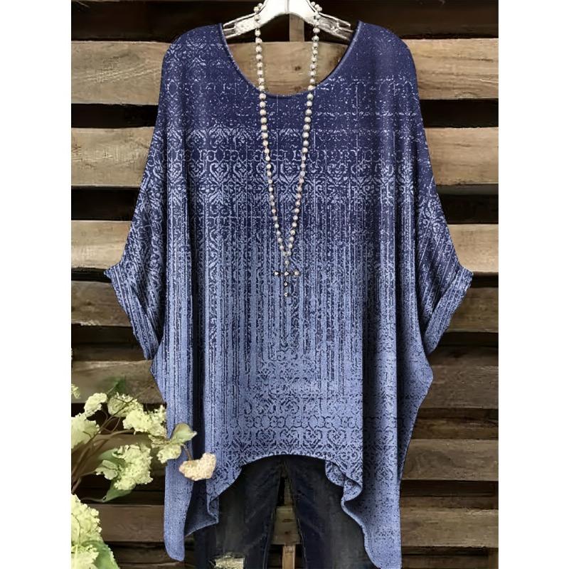 Fashion Gradient T-Shirts for Women Summer Simple Irregular Hem O-Neck Short Sleeve T-Shirt Versatile Women's Clothing