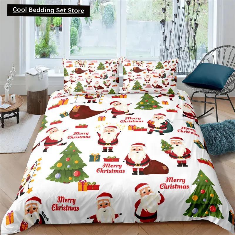 Santa Claus Pattern Bedding Set Christmas Deer Duver Cover Set for Kids Boys Girls Quilt Cover Queen Polyester Comforter Cover