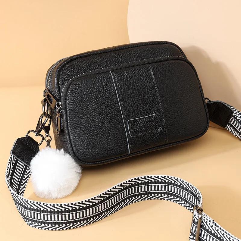 Genuine Leather Bag for Women Feminine Bag Wide Strap Luxurious Hair Bulb