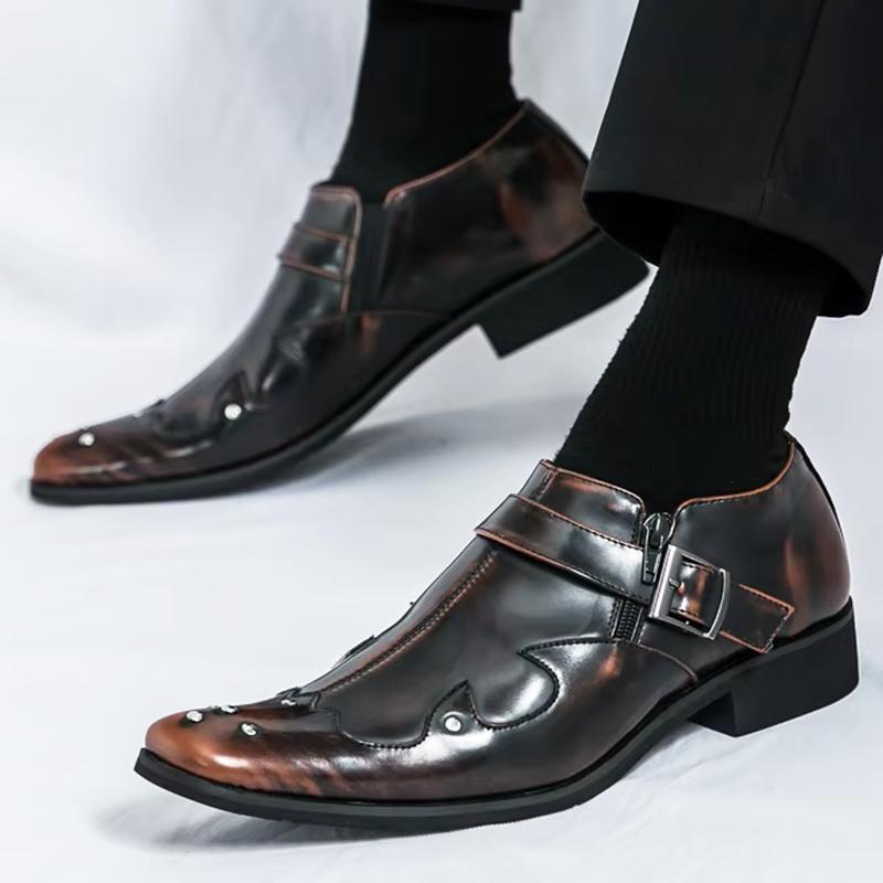Trendy New Men's Pointed Punk Rivet Patent Leather Monk Strap Shoes Designer Formal Wedding Dress Homecoming Footwear Zapatos