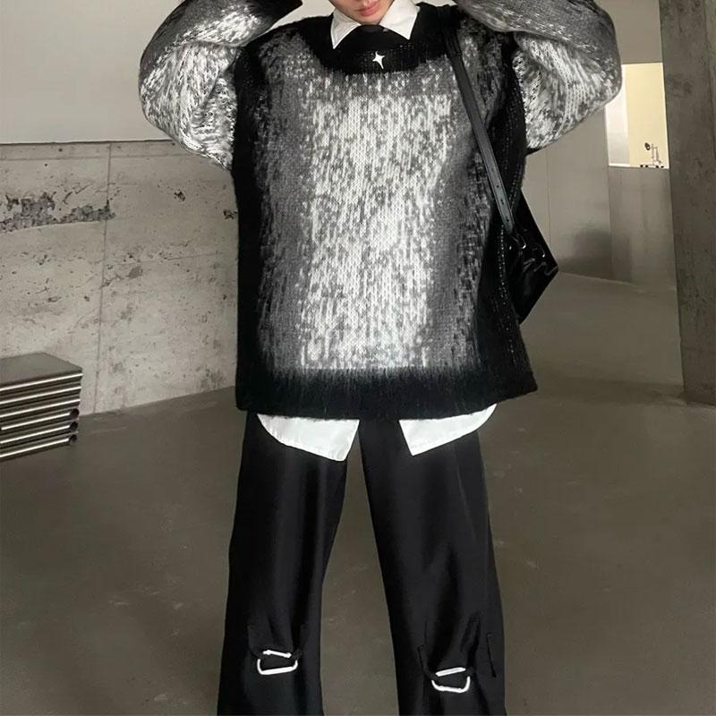 Tie Dye Contrasting Colors Sweaters Men's Clothing Round Neck Autumn Winter Loose Long Sleeve Knitted Pullovers