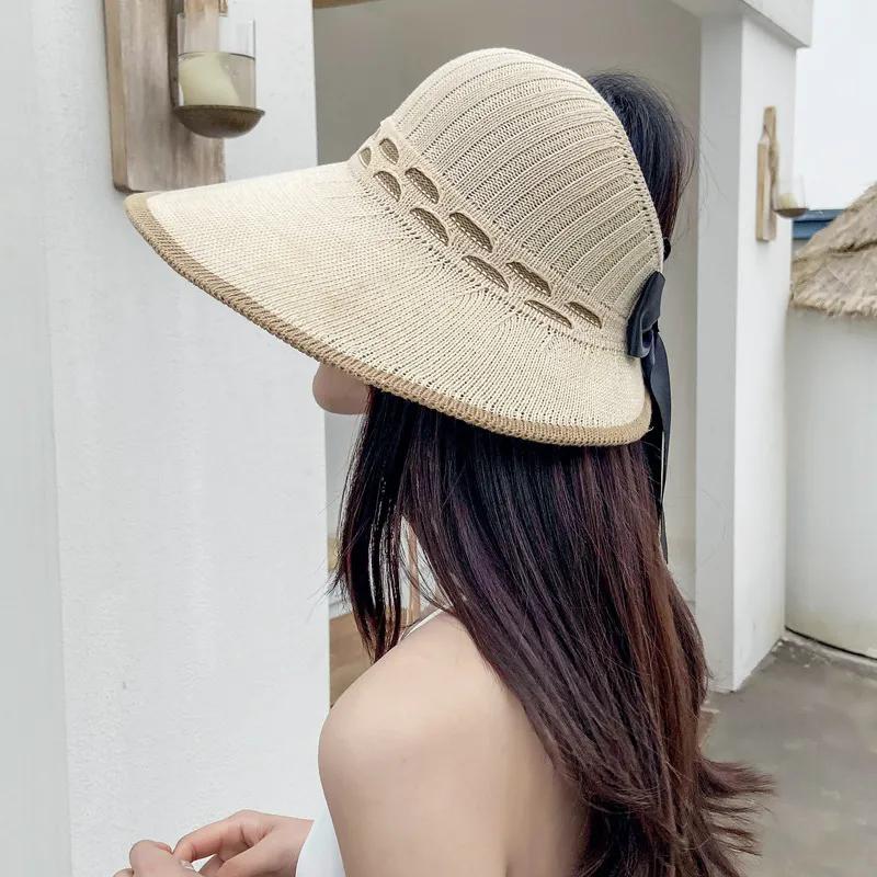 WTEMPO Sun Protection Women's Summer Hats Foldable UV Protection Outdoor Travel Beach Wide Brim Empty Top Bow Sun Hats