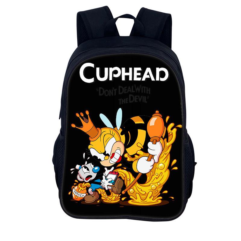 Cuphead Cartoon Backpack For Kids With Nylon Material And Spacious Design For School And Travel