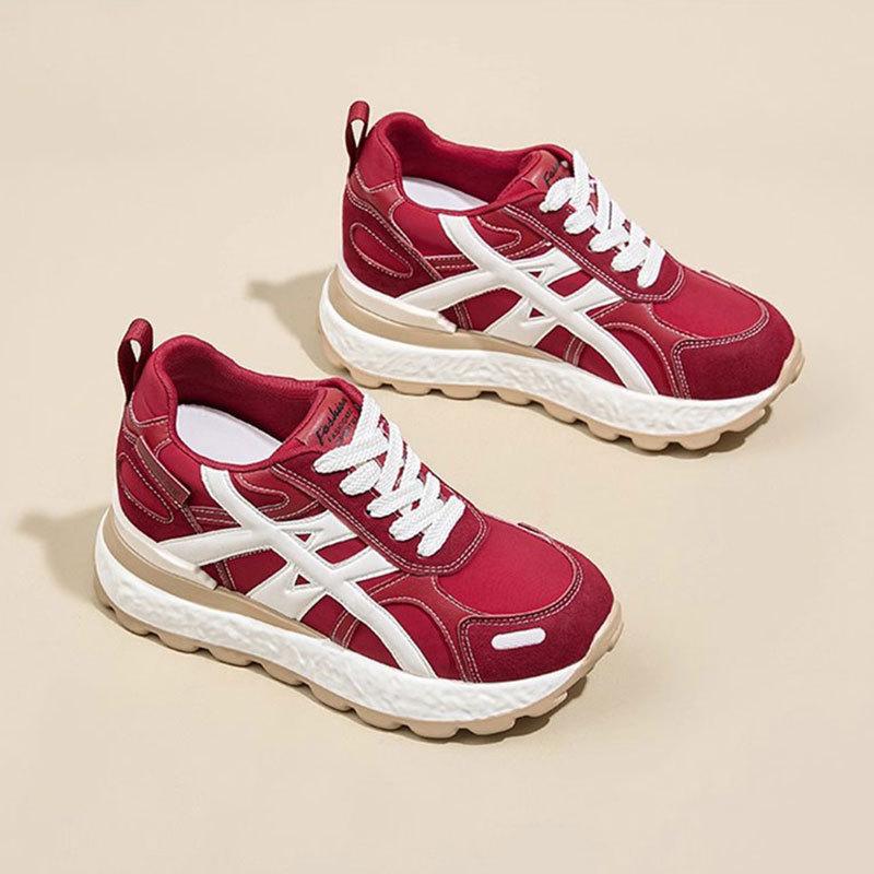 Leather Women's Shoes Inner Height Increase 8cm Casual Dad Shoes Children's 2025 Autumn New Thick-soled Forrest Gump Shoes Running Shoes