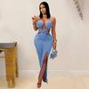 C7407 European & American Fashion: Sexy Knit Halter Backless Dress for Women