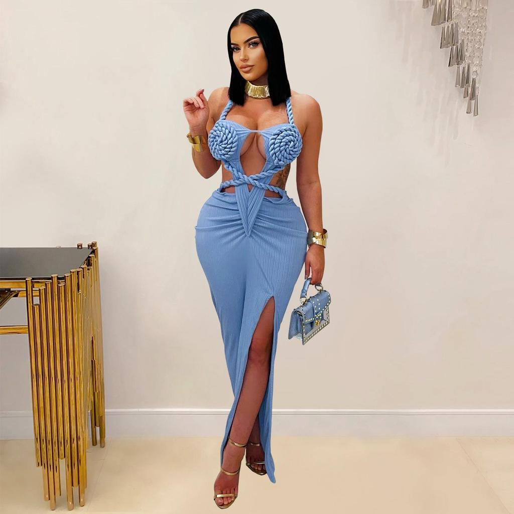C7407 European & American Fashion: Sexy Knit Halter Backless Dress for Women