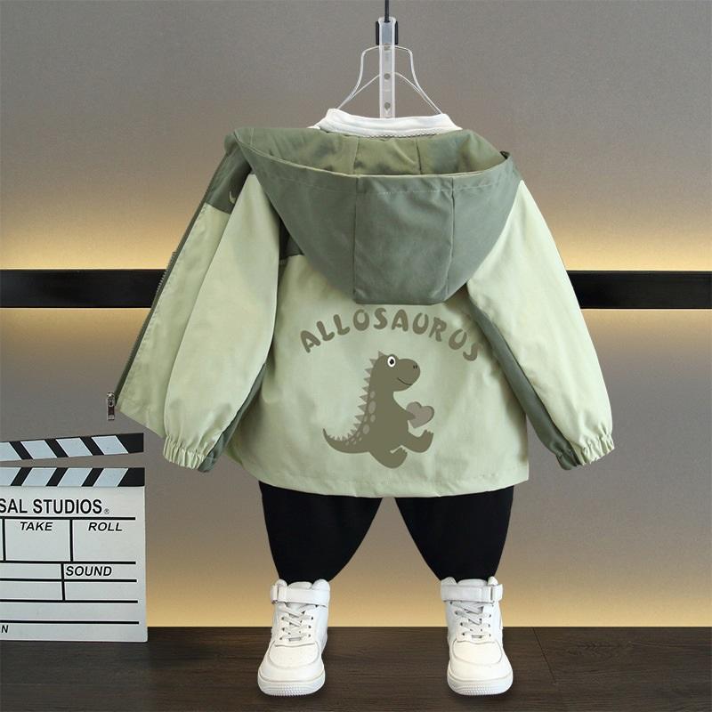 Children's Cartoon Dinosaur Print Hooded Jacket Boys' Zipper Jacket Spring And Autumn Styles