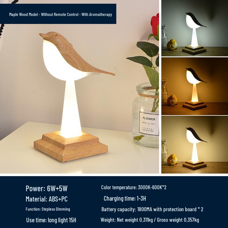 Net Celebrity Bird Aroma Desk Lamp: Creative Magpie Touch Rechargeable Decorative Night Light for Bedroom & Student Reading