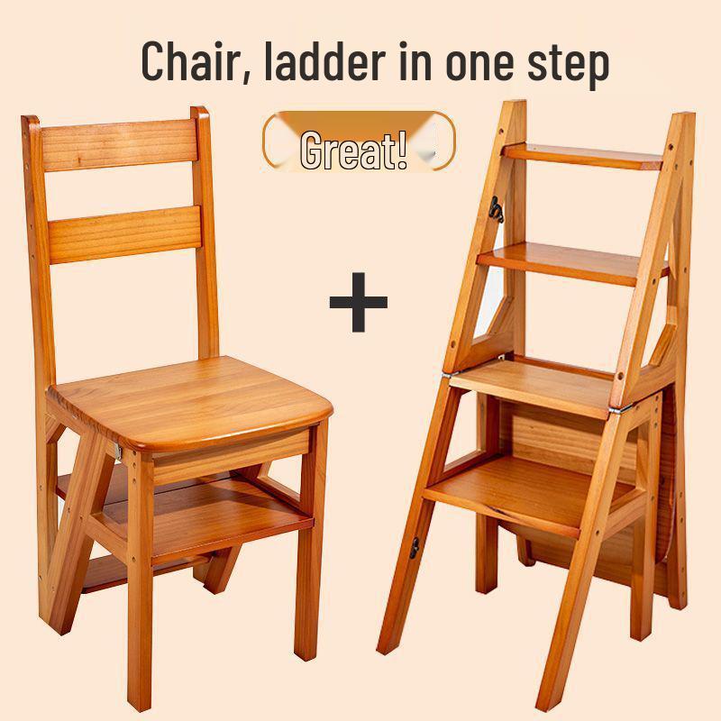 Solid Wood Folding Ladder Chair: Dual-Use Step Stool & Indoor A-Frame Ladder