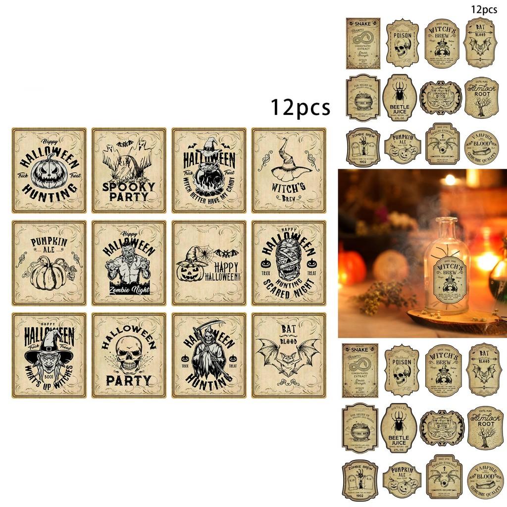 Halloween Vintage Wine Bottle Labels With Removable Stickers For Party Decor And Event Setup