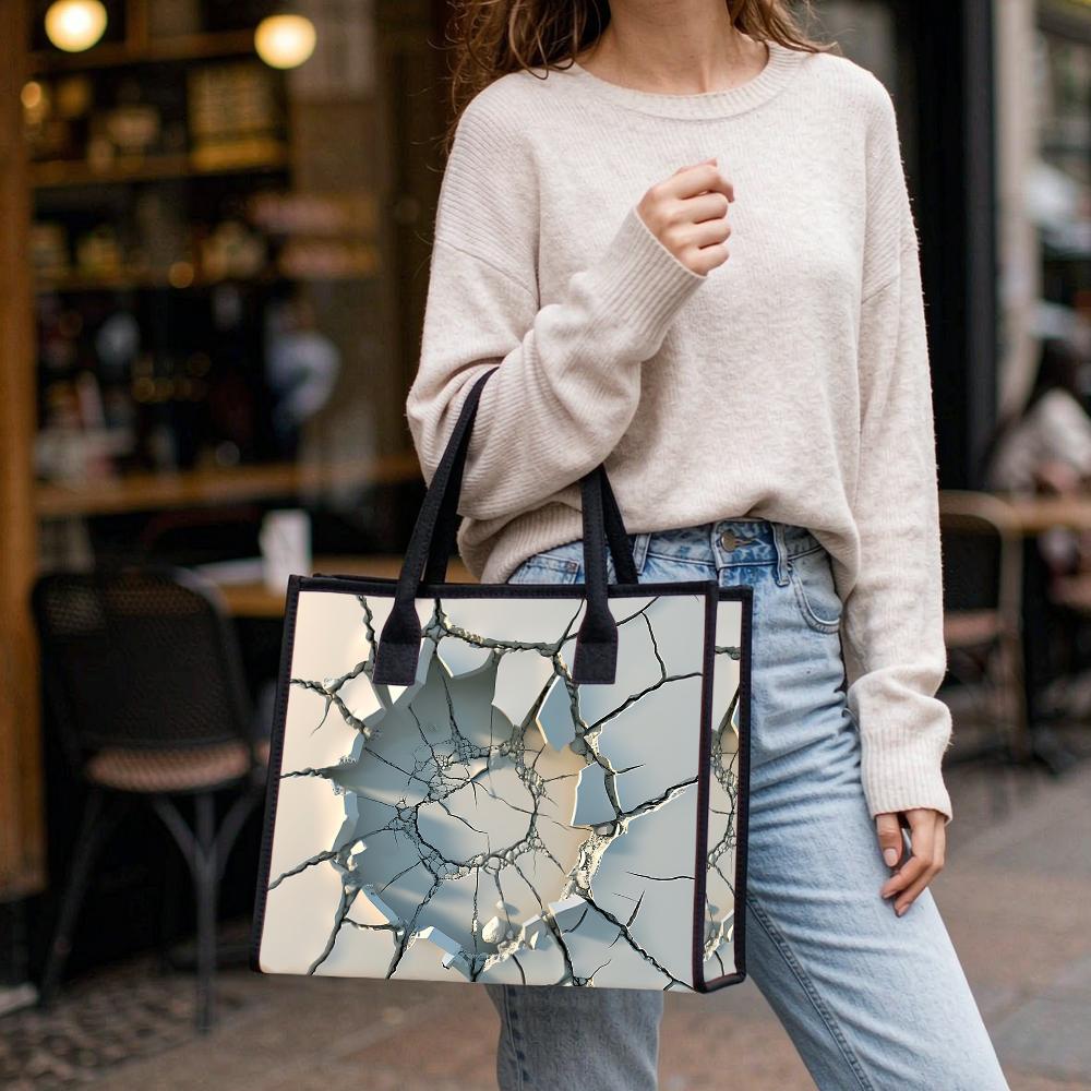 Cracked Print Large Capacity Tote Bag Casual Daily Use Handbag for Shopping Travel