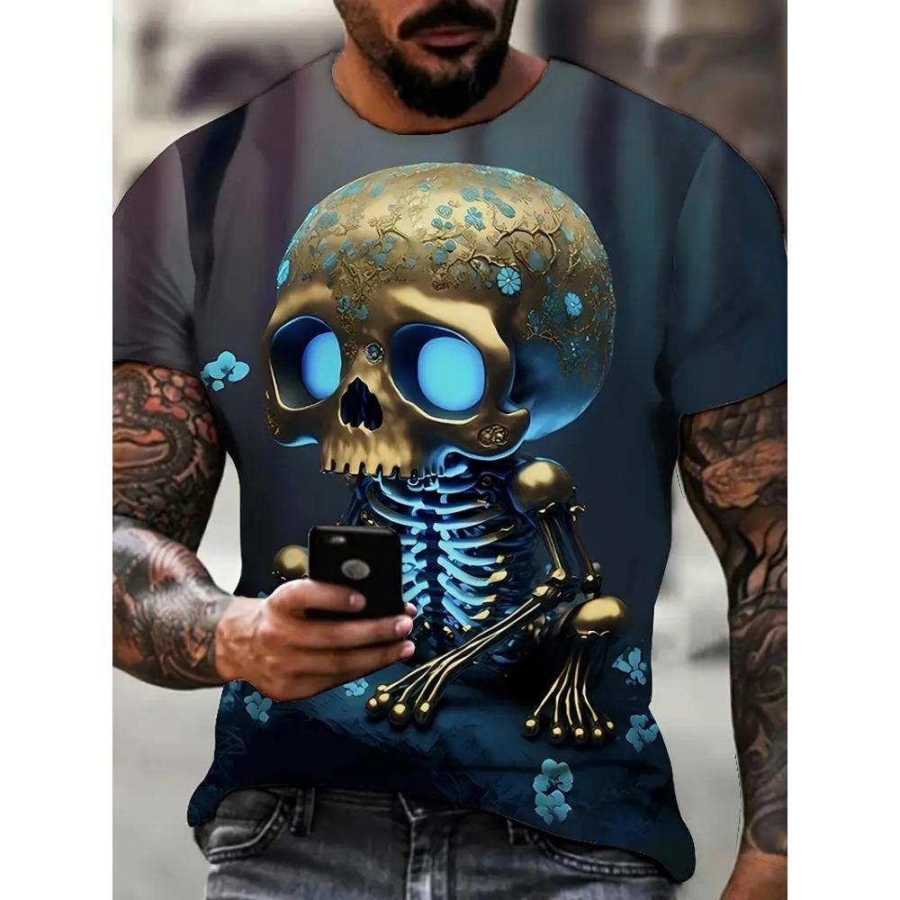 3D Bat Pattern Mysterious Totem Men's T-Shirt Summer Retro Cool Gothic Harajuku Short Sleeve Top Fashion Creative Casual Clothes