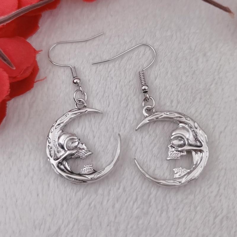 Cercei cu craniu argintiu antic de modă pentru femei, bijuterii cu craniu întunecat, gotic, cadouri