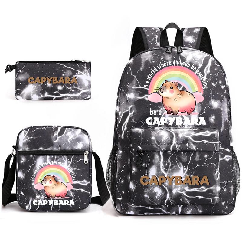 Capybara Animal Print 3Pcs Student Bookbag Set Shoulder Bag Pencil Case Children School Bag for Boys Girls Lightweight Daypack