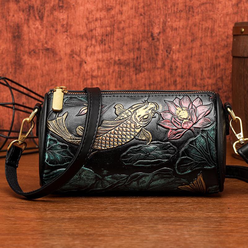 

Расписанная вручную легкая сумка через плечо с тиснением - Премиум-фактурные женские повседневные сумки для поездок на работу Многофункциональные художественные сумки