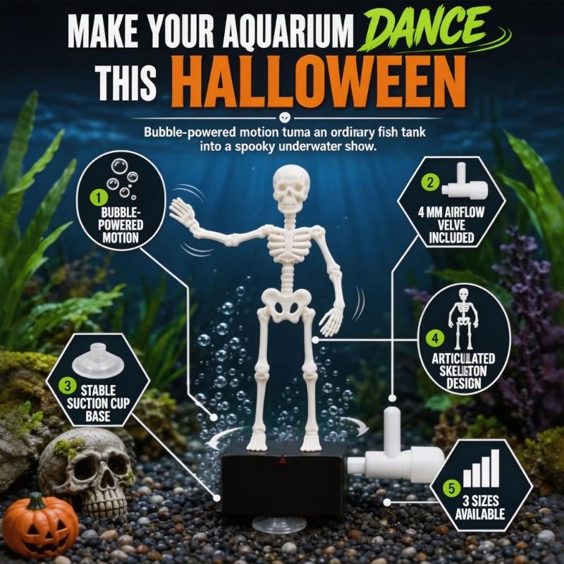 Dynamic Skeleton Figurine, Halloween Fishtanks Ornament with Glowing Design, Aquarium Display Decors for Seasonal Scene Landscape