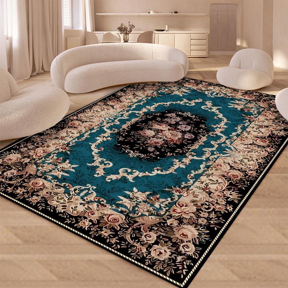 Europäischer Retro Floral Großer Teppich für Wohnzimmer Luxus Dekor Teppich Rutschfest Schlafzimmer Ankleidezimmer Waschbare Weiche Matte