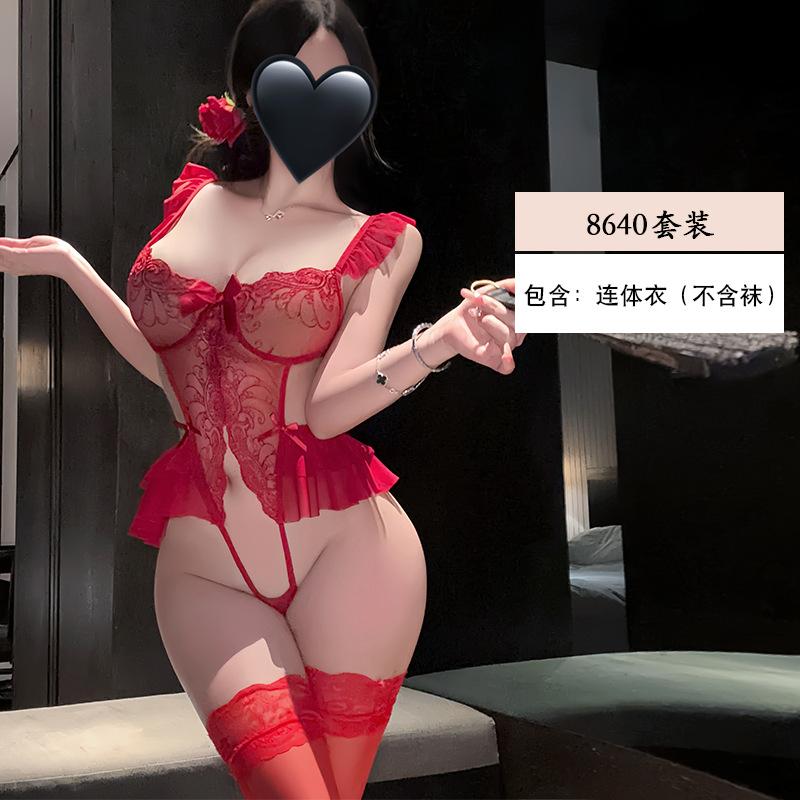Yiyue original erotic underwear sexy suspender water-soluble embroidered onesie women's pure desire to flirt uniform pajamas 8110
