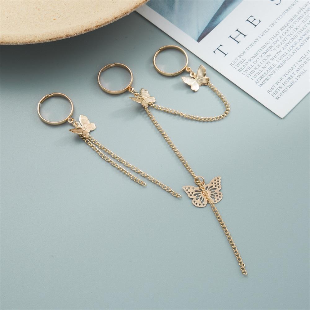 Punk Simple Metal Butterfly Ring Women Opening Adjustable Trend Chain Ring Jewelry Accessories