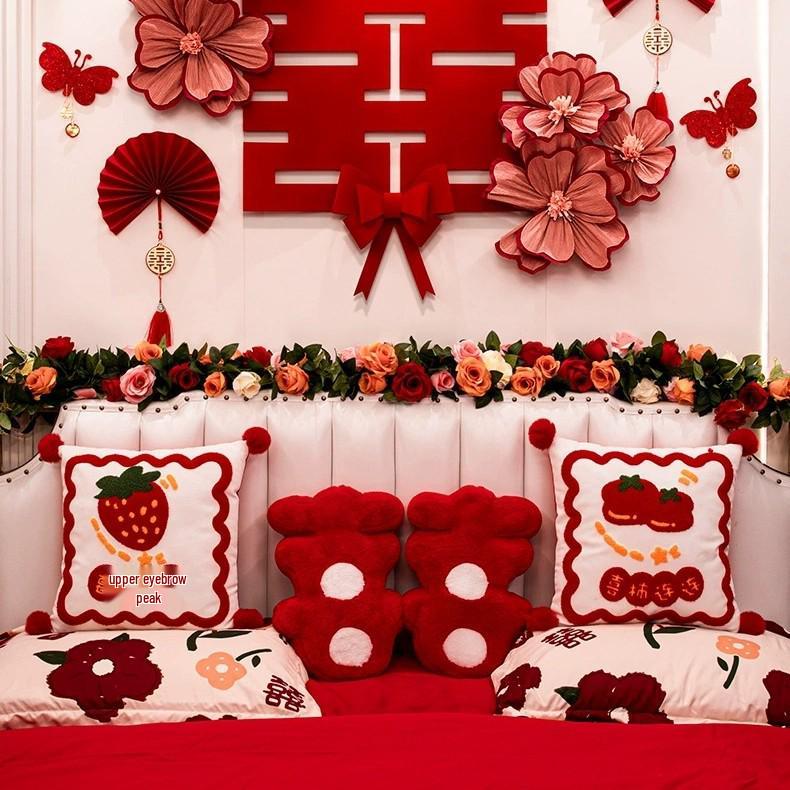 Wedding Room Crepe Paper Flower Decoration - Artificial Floral Arrangement for Bedroom Wall & Bedside, Engagement & Wedding Supplies