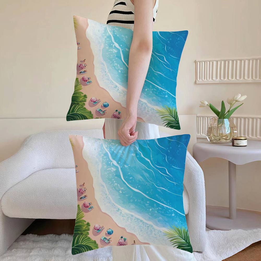 Charming Seaside Retreat Pillow Case Anti-dustmite Pillowcase Invisible Zipper Silky Short Plush Sofa Cushion Cover