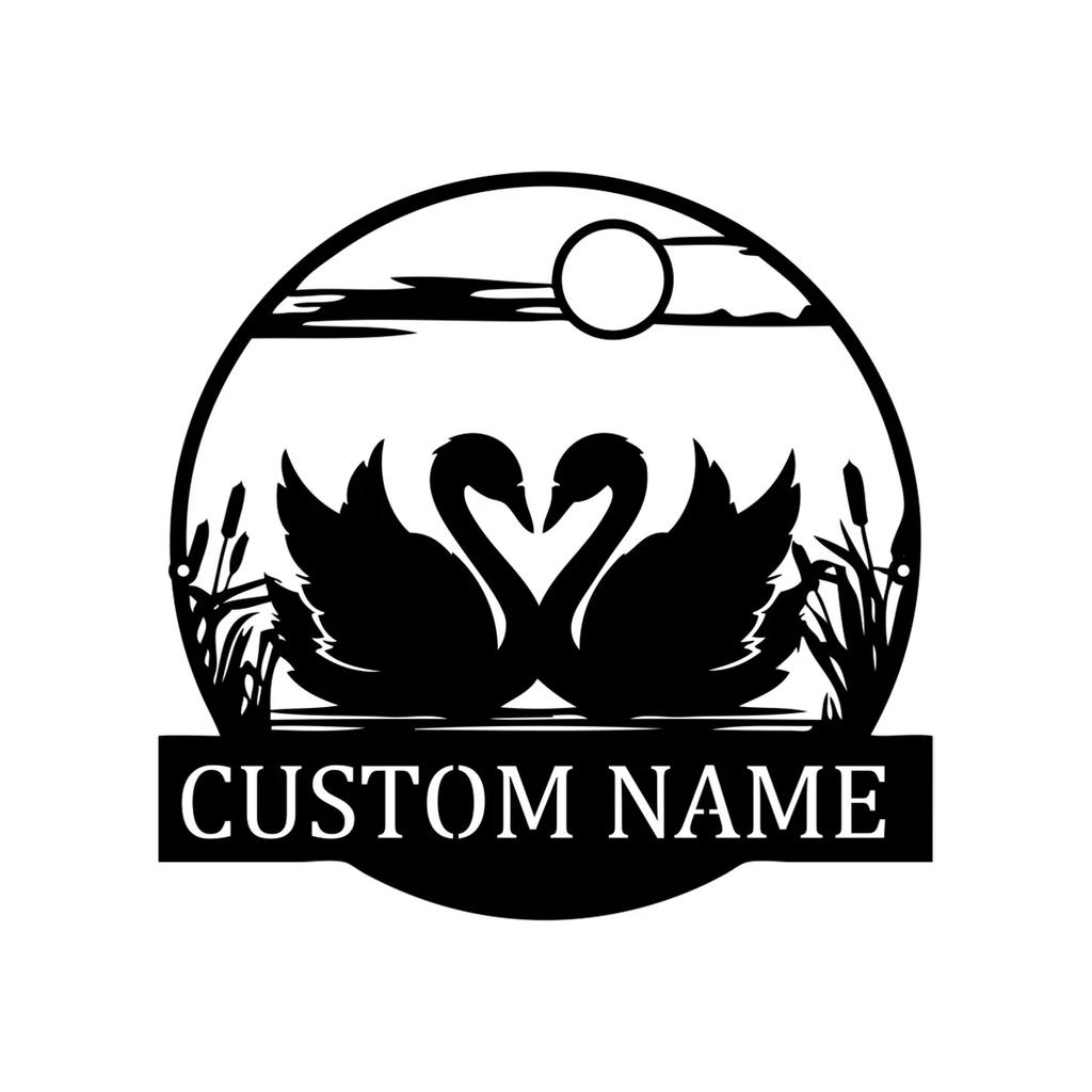 Metal Sign Swan Couple Personalized Wall Art Farmhouse Decor Gift